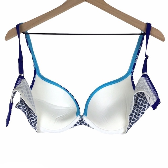 VICTORIA’S SECRET Bra Body By Victoria Push-Up Floral Flowers Blue White 36C - Picture 5 of 10